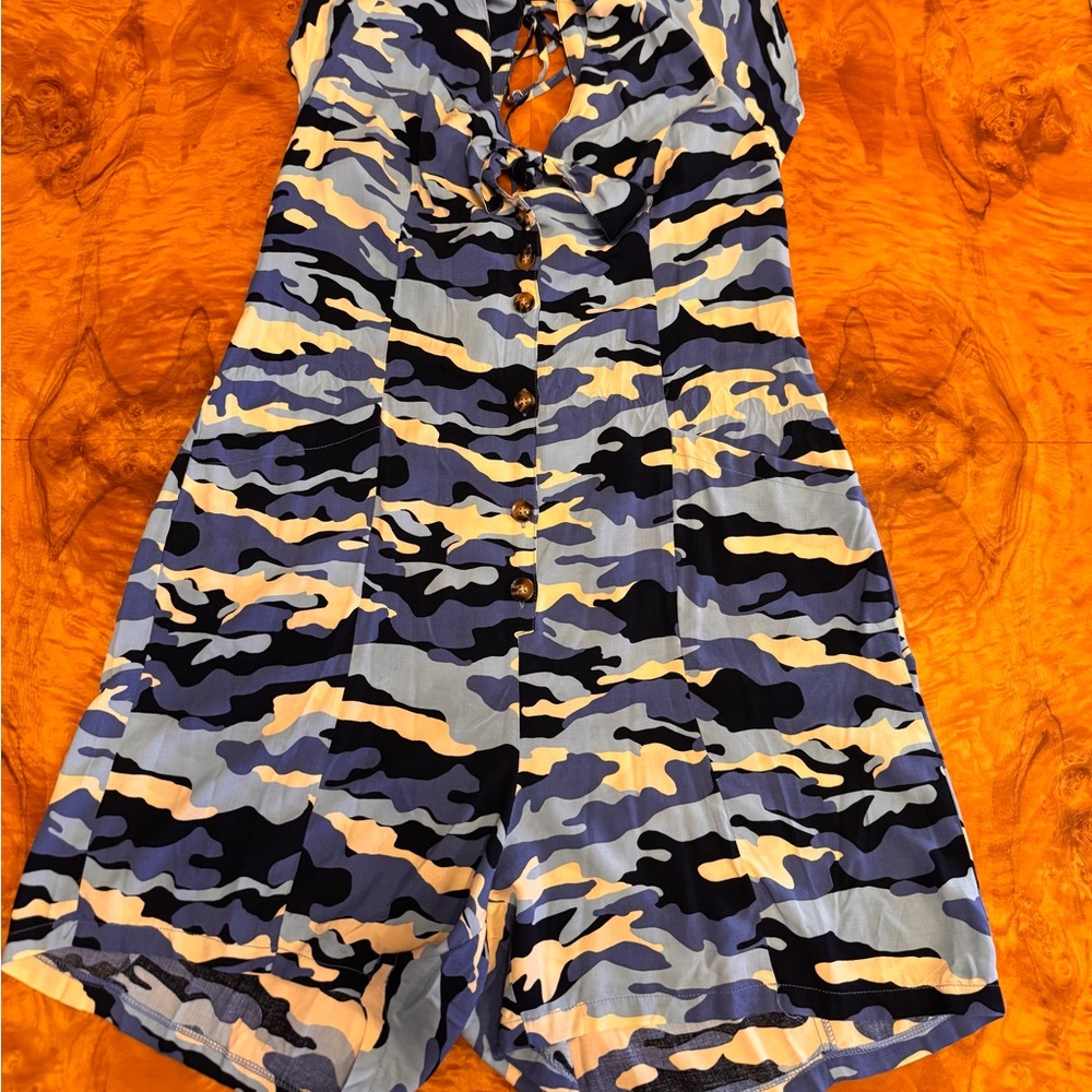 Blue Camo Program Romper NWOT